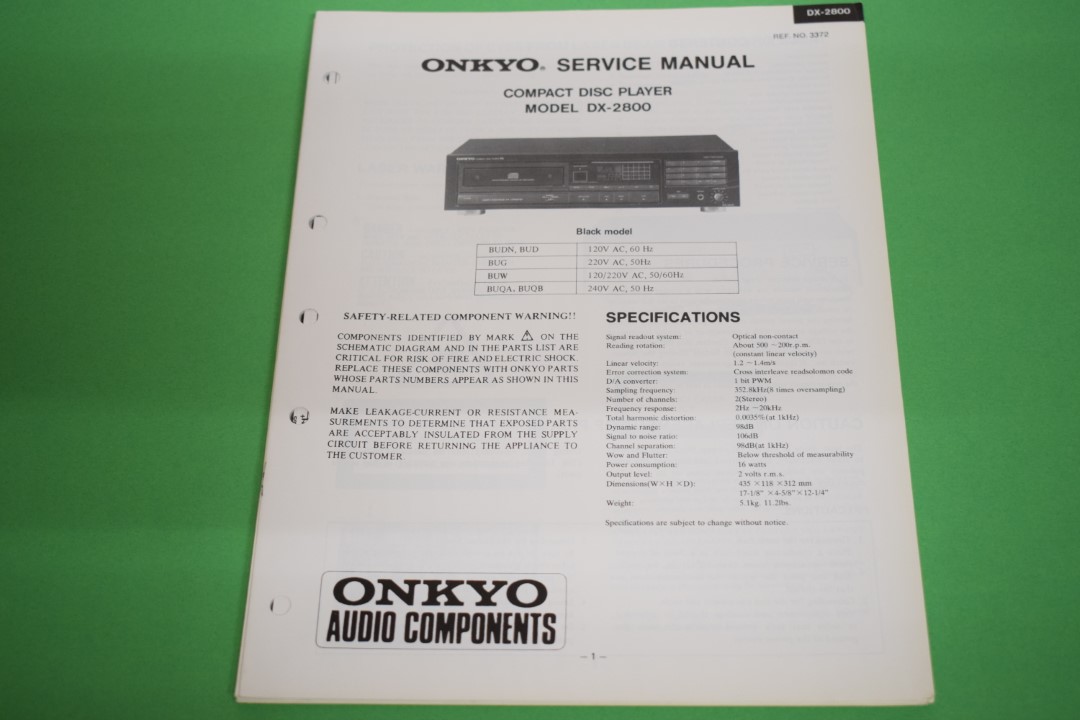 Onkyo DX-2800 CD-Player Service Manual