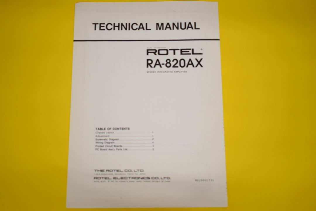 Rotel RA-820AX Stereo Amplifier Service Manual