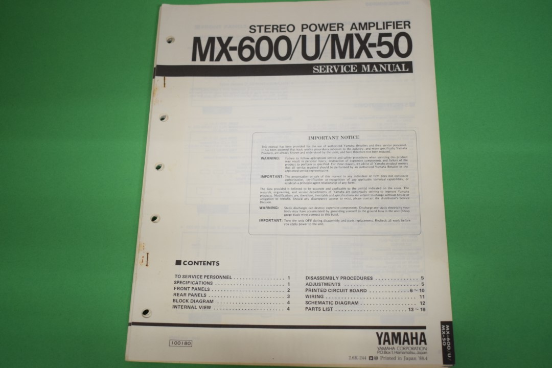 Yamaha MX-600/U/MX-50 Power Amplifier Service Manual