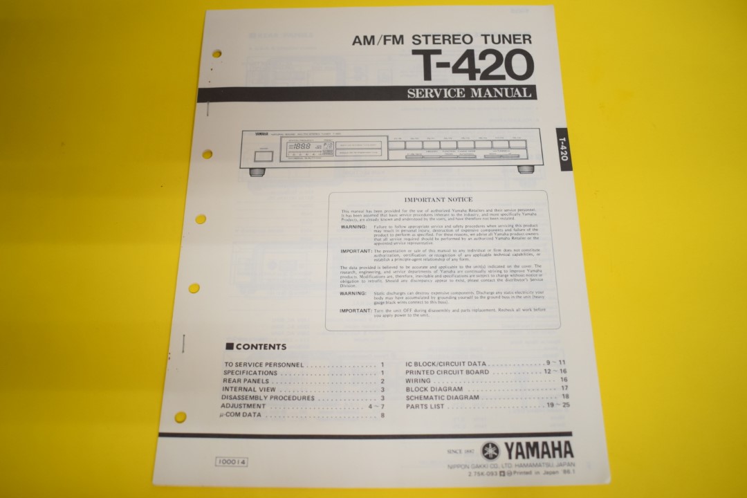 Yamaha T-420 Tuner Service Manual