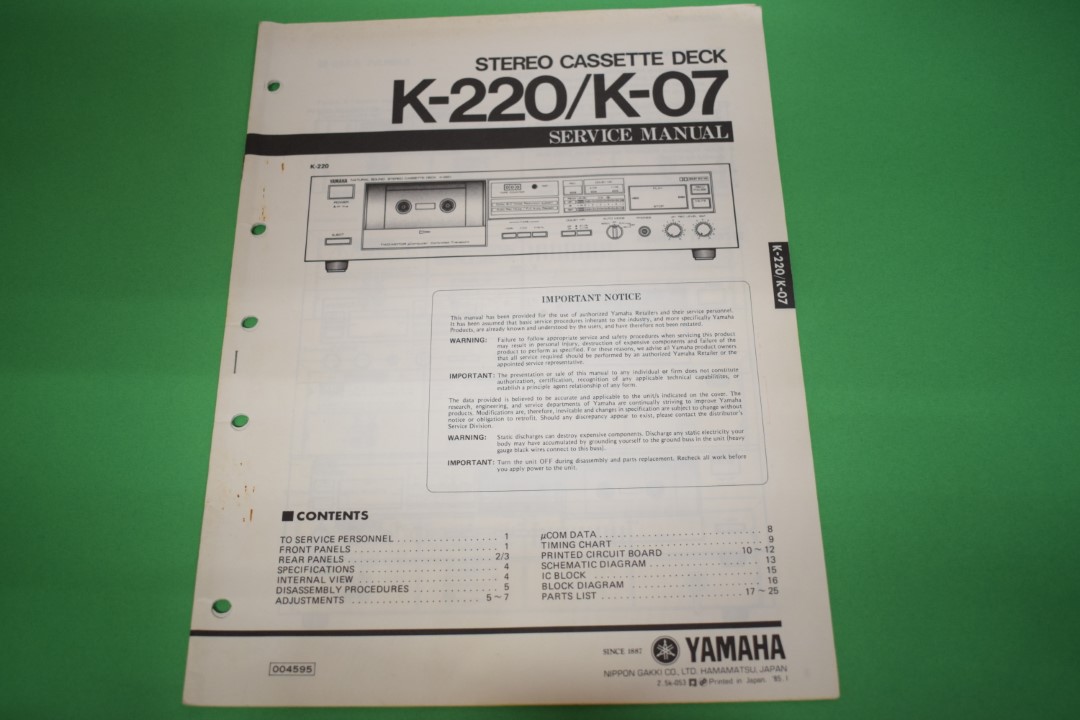 Yamaha K-220/K-07 Cassette Deck Service Manual