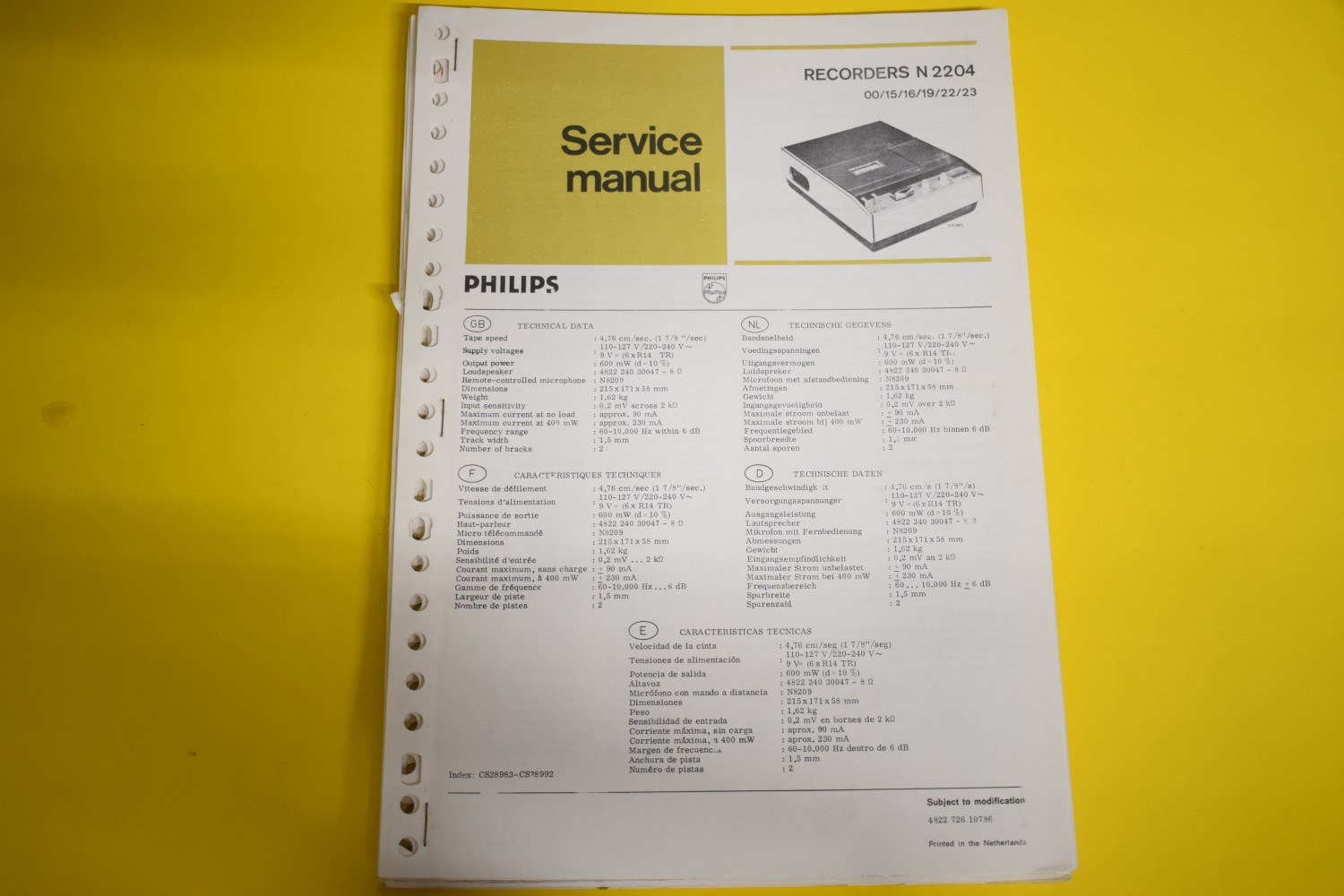 Philips N2204 cassettedeck Service Manual