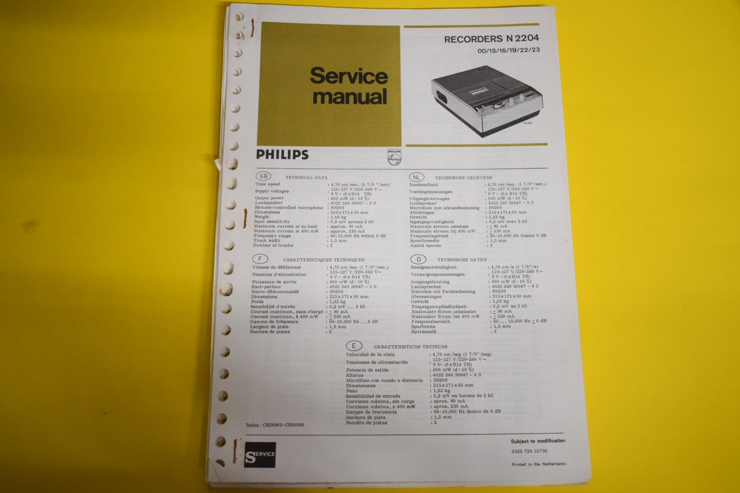 Philips N2204 cassettedeck Service Manual
