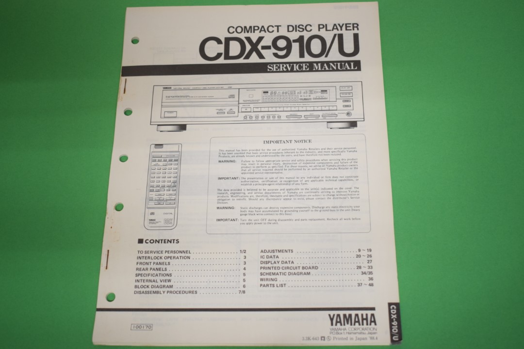 Yamaha CDX-910U CD-Player Service Manual