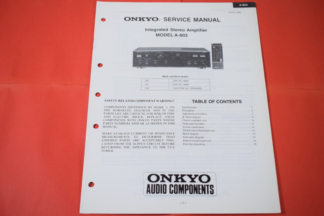 Onkyo A-803 Amplifier Service Manual