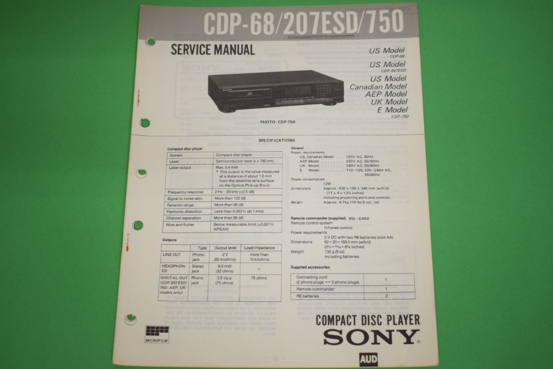 Sony Model CDP-68 / 207ESD / 750 CD-Player Service Manual