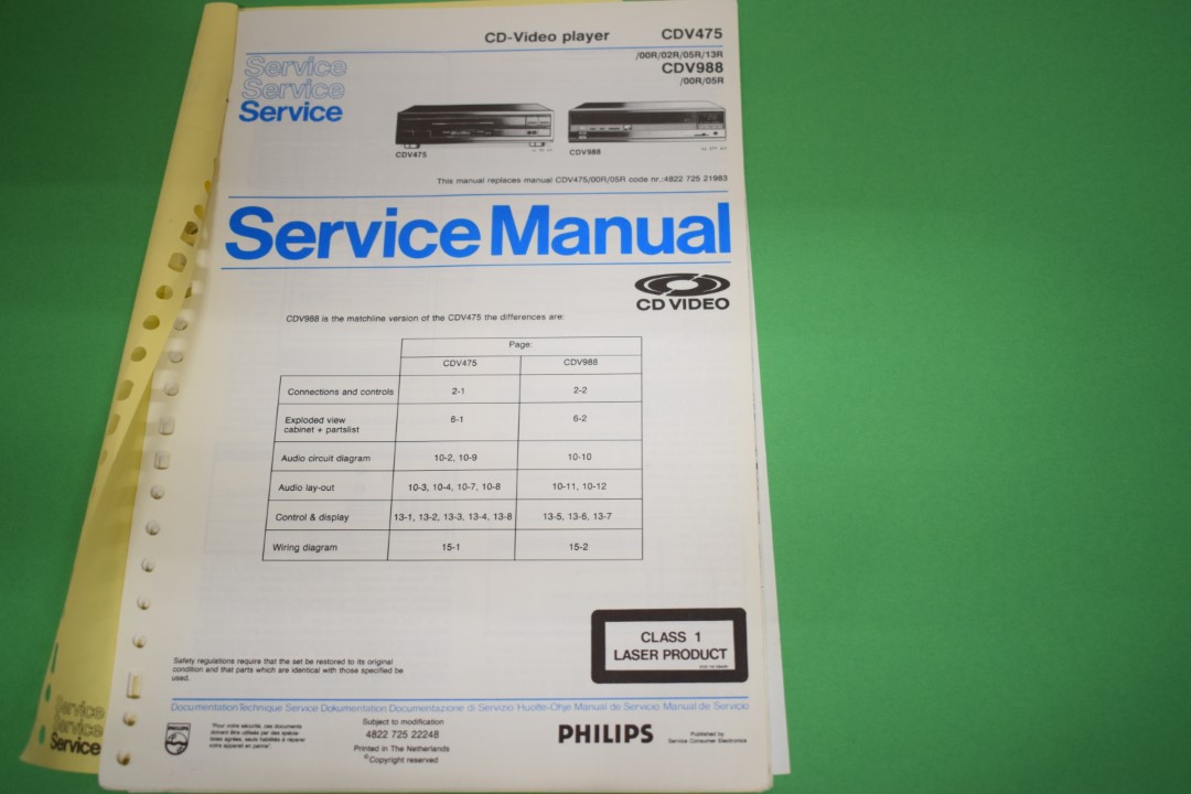Philips CDV475 CD-Video (Laserdisc) Player Service Manual
