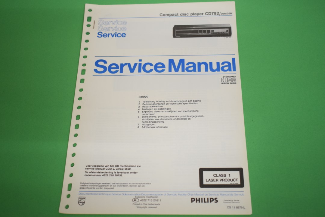 Philips CD782 CD-Player Model 00R/05R  (Dutch) Service Manual