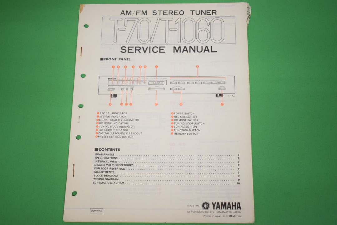 Yamaha T-70 / T-1060 Tuner Service Manual