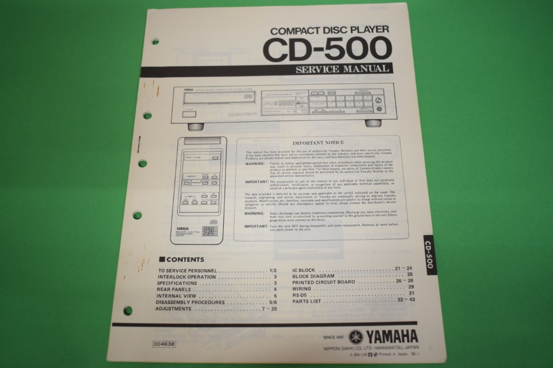 Yamaha CD-500 CD-Player Service Manual