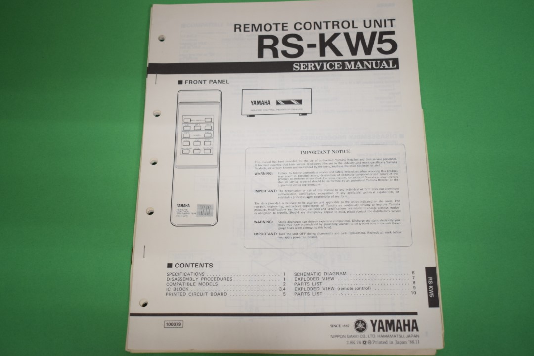 Yamaha RS-KW5 Remote Control Unit Service Manual