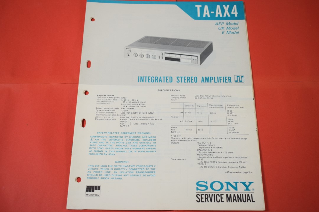 Sony TA-AX4 Amplifier Service Manual
