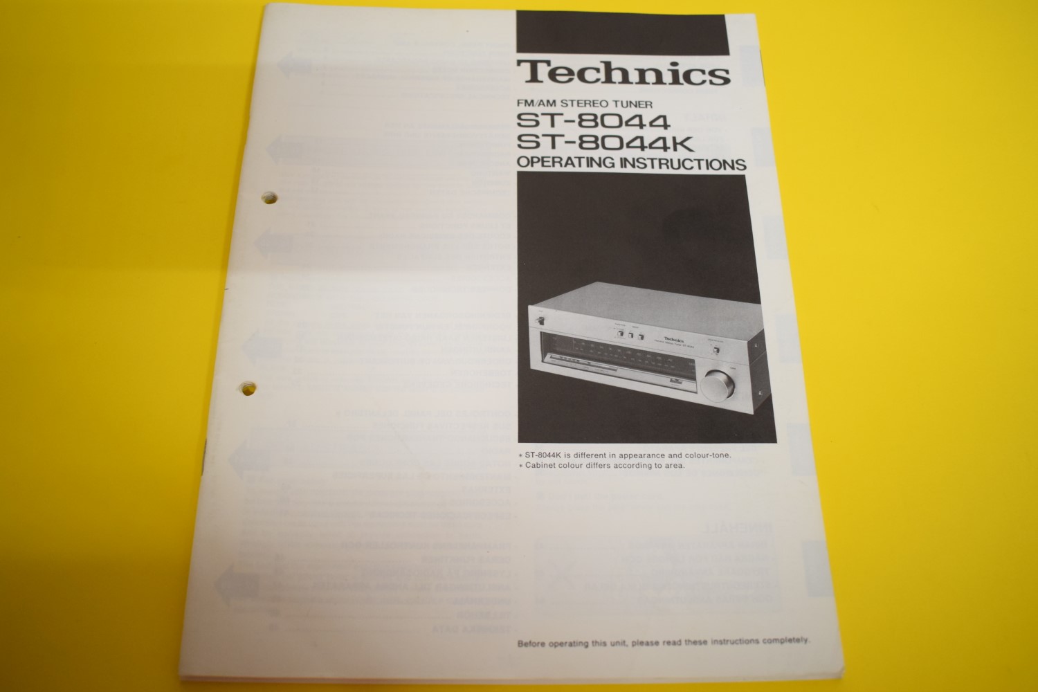 Technics ST-8044/ST-8044K Tuner Owner’s Manual