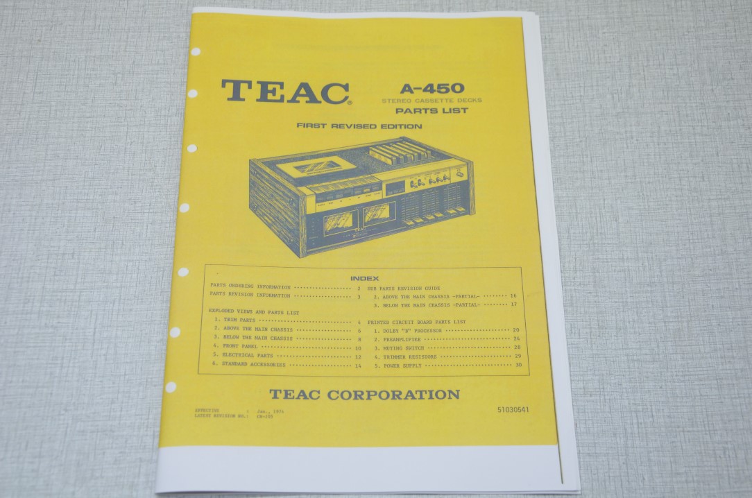 Teac A-450 Cassettedeck Photocopy Original Service Manual/Parts list