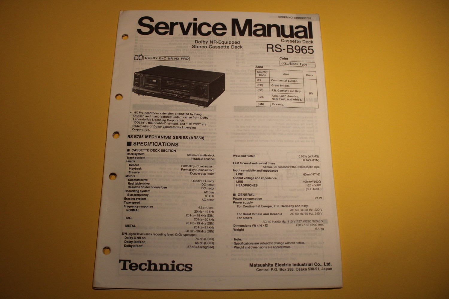 Technics RS-B965 cassettedeck Service Manual