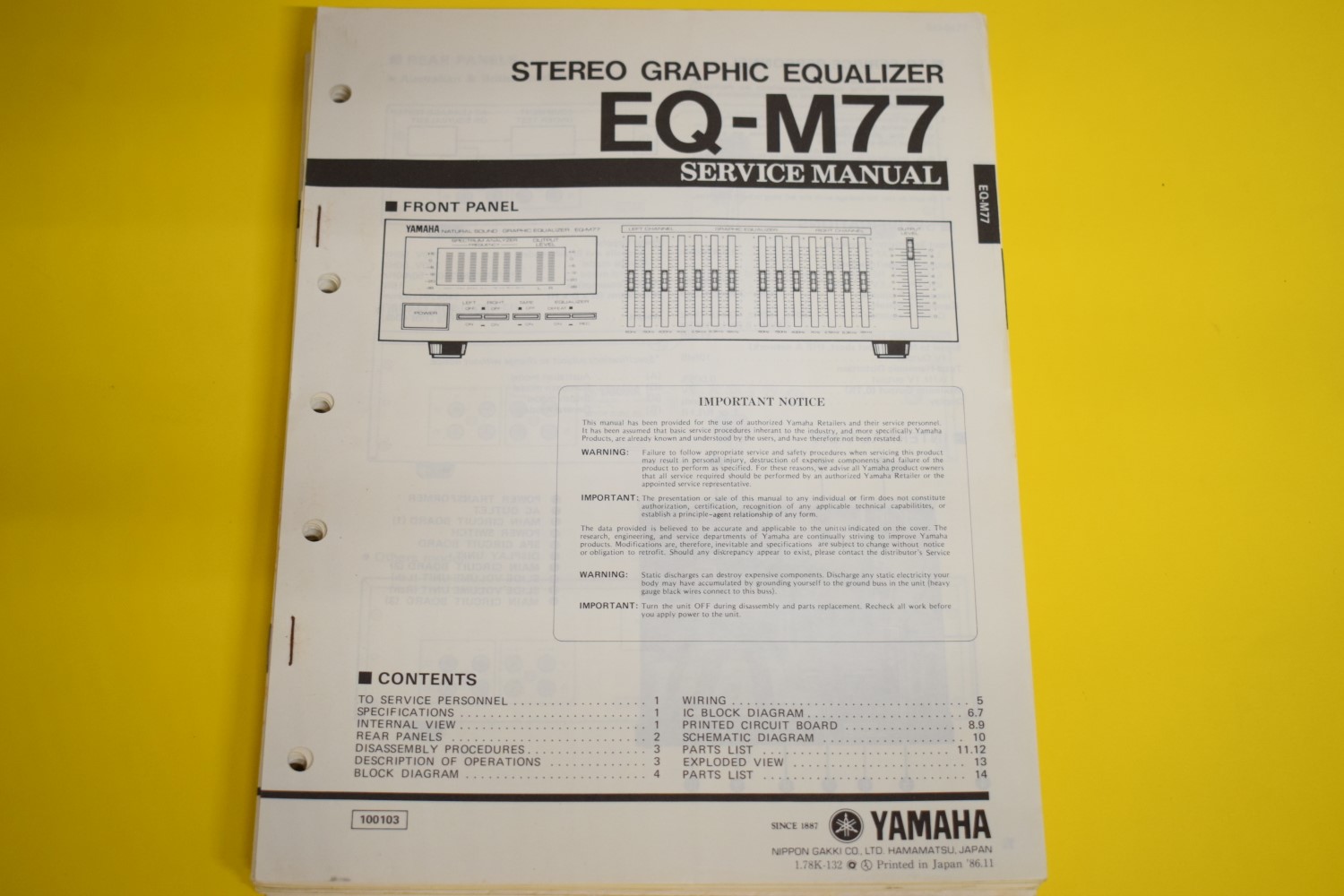 Yamaha EQ-M77 Equalizer Service Manual
