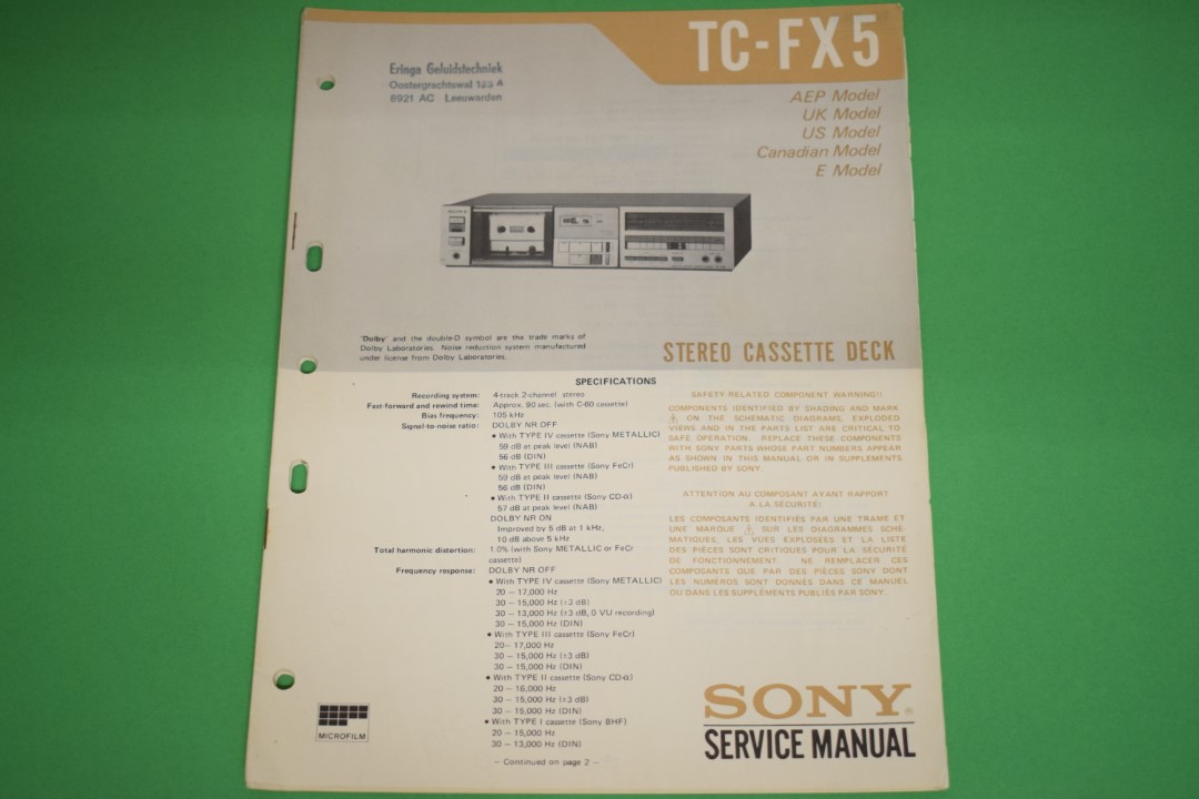 Sony TC-FX5 Cassette Deck Service Manual