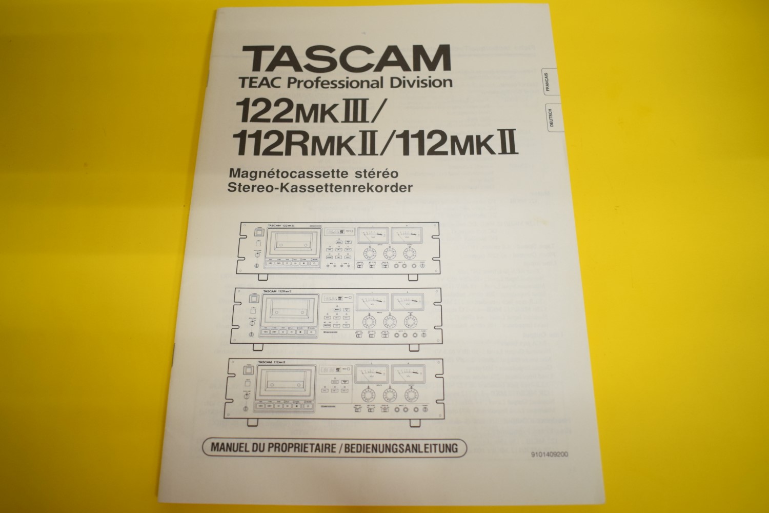 Tascam 122mkIII/112RmkII/112mkII cassettedeck Owner’s Manual