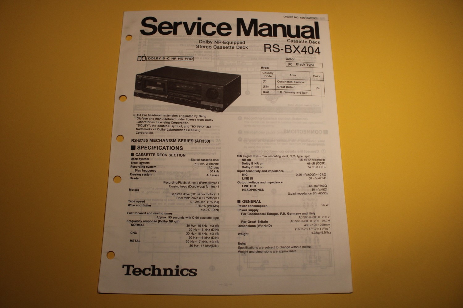 Technics RS-BX404 cassettedeck Service Manual