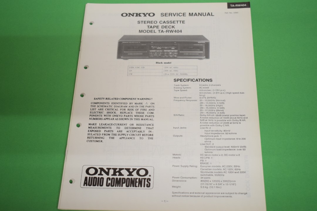 Onkyo TA-RW404 Cassette Deck Service Manual