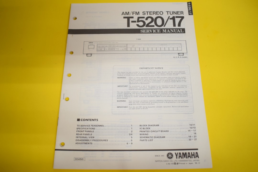 Yamaha T-520/17 Tuner Service Manual