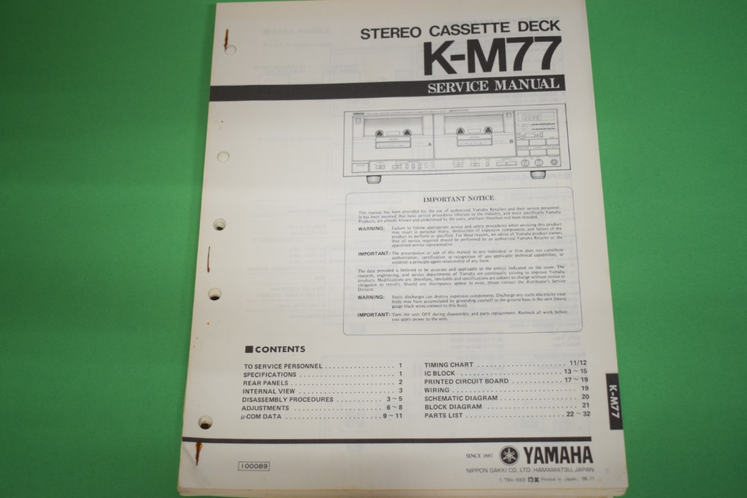 Yamaha K-M77 Cassette Deck Service Manual