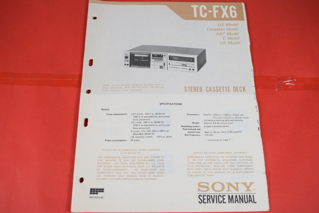 Sony TC-FX6 Cassette Deck Service Manual