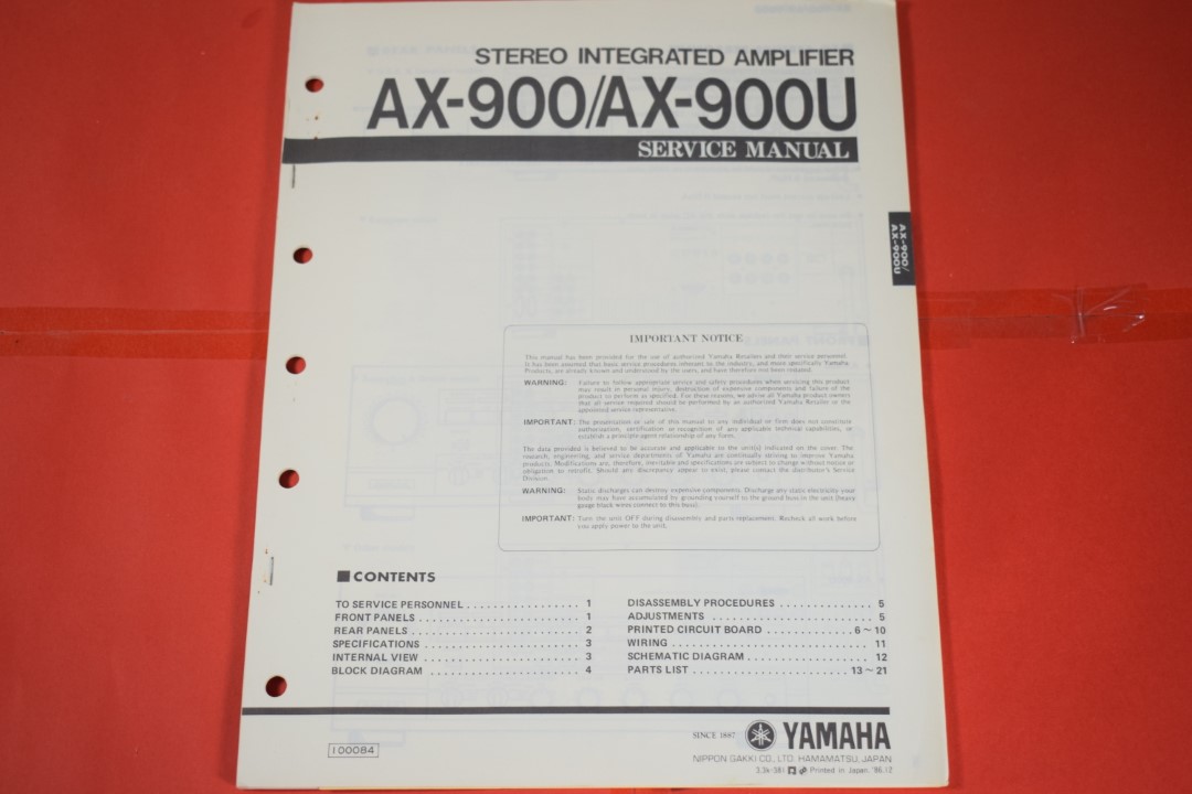 Yamaha AX-900 / AX-900U Stereo Amplifier Service Manual