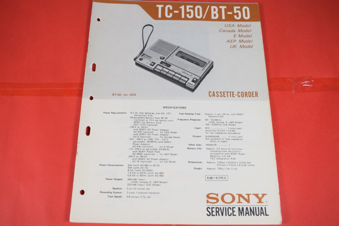 Sony TC-150/BT-50 Cassette Deck Service Manual