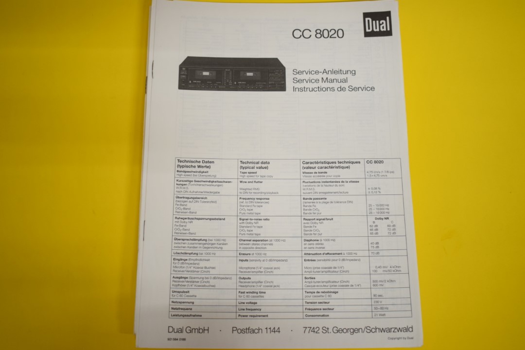 Dual CC 8020 cassettedeck Service Manual