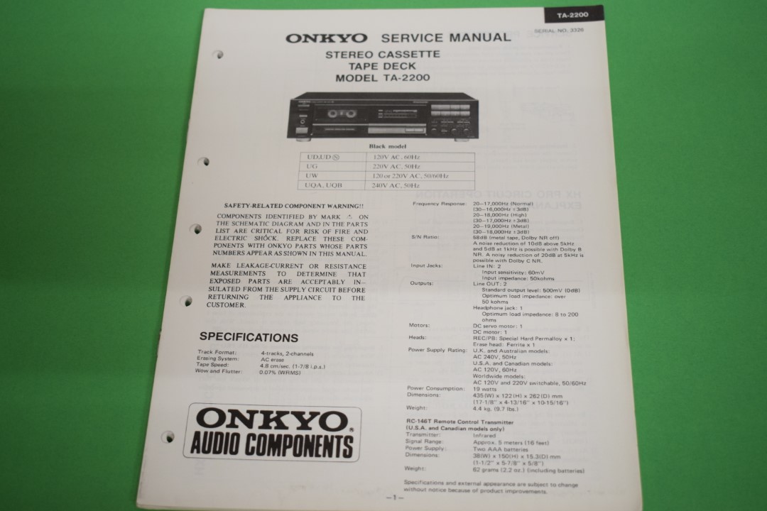 Onkyo TA-2200 Cassette Deck Service Manual