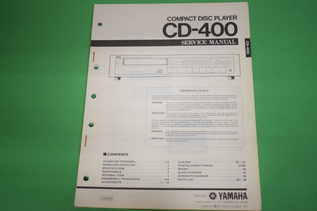 Yamaha CD-400 CD-Player Service Manual