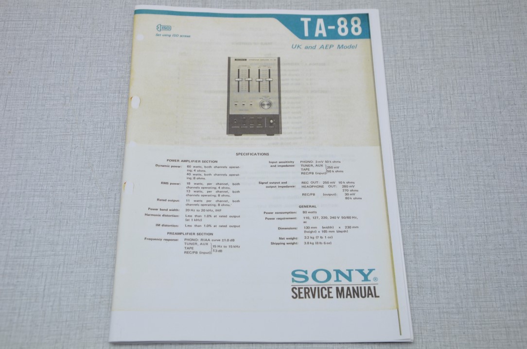 Sony TA-88 Amplifier Photocopy Original Service Manual