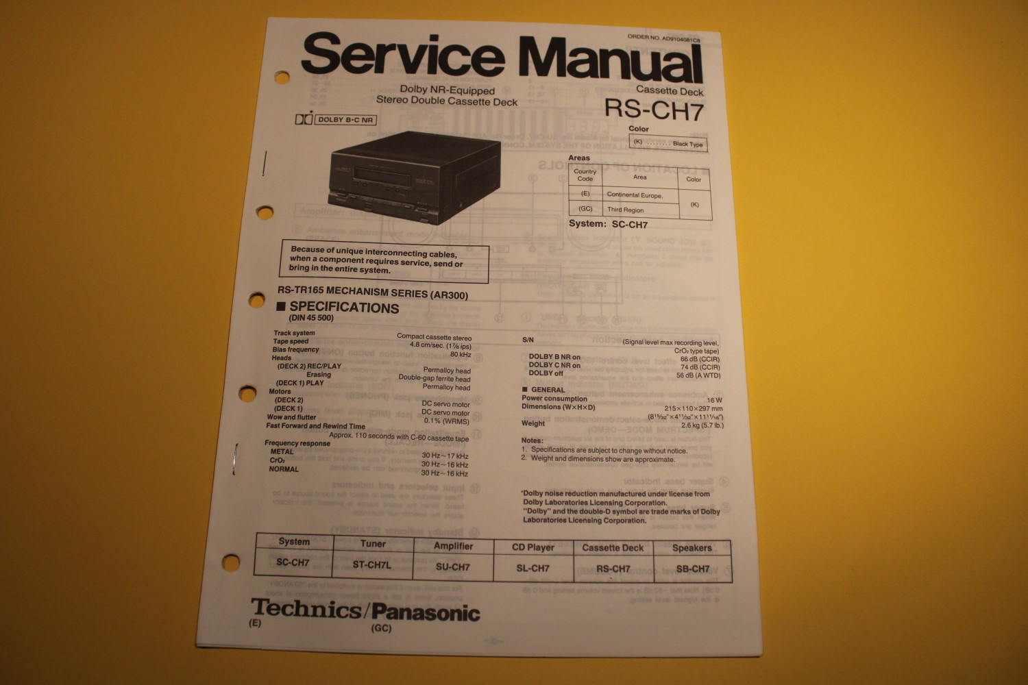 Technics RS-CH7 cassettedeck Service Manual