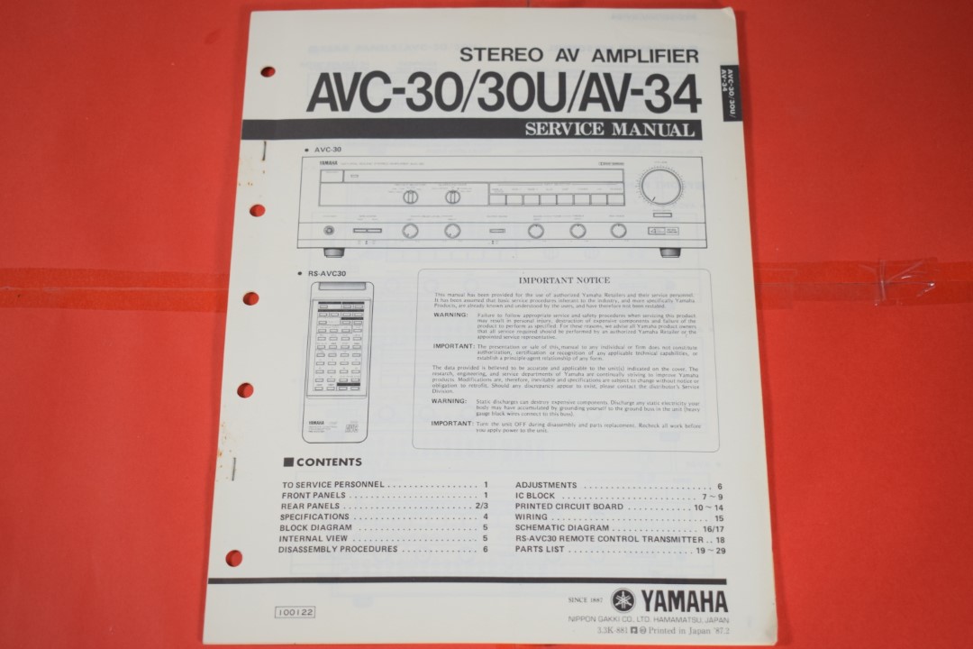 Yamaha AVC-30/AVC-30U/AV-34 Stereo Amplifier Service Manual
