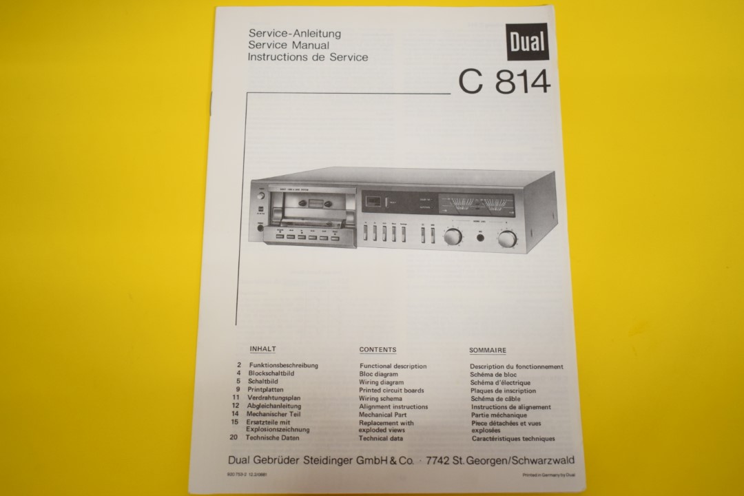 Dual C 814 cassettedeck Service Manual