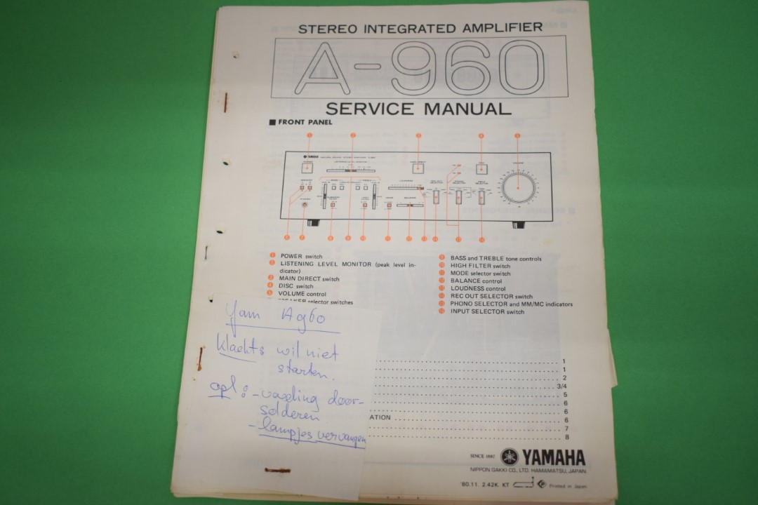 Yamaha A-960 Amplifier Service Manual