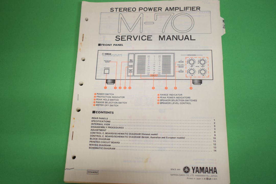 Yamaha M-70 Power Amplifier Service Manual