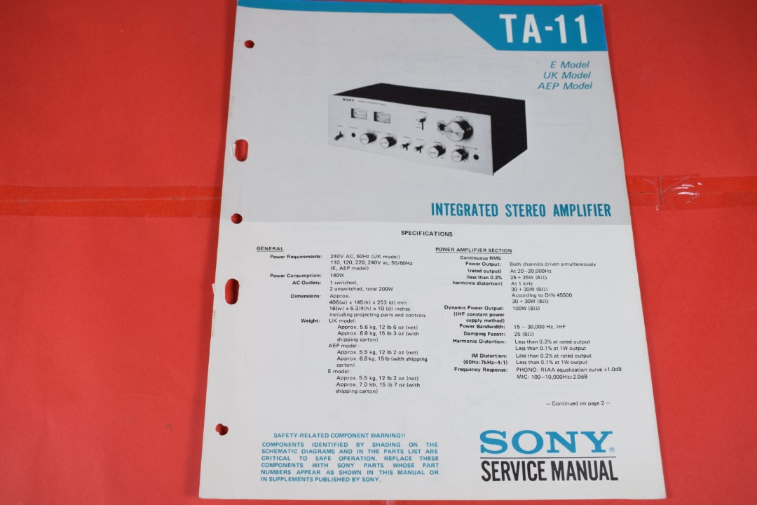 Sony TA-11 Stereo Amplifier Service Manual