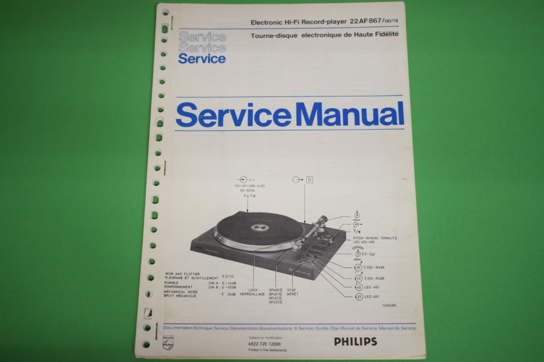 Philips 22AH867 Turntable Service Manual