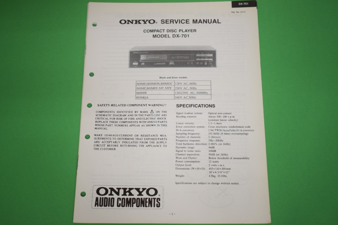 Onkyo DX-701 CD-Player Service Manual