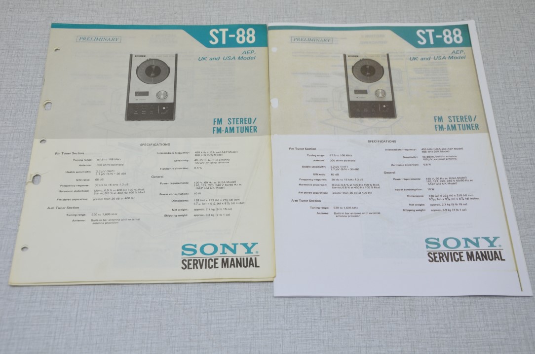 Sony ST-88 Tuner Photocopy Original Service Manual