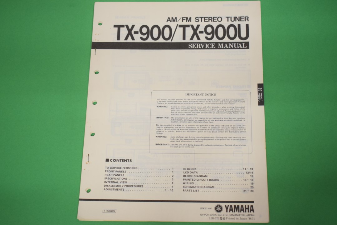 Yamaha TX-900/TX-900U Tuner Service Manual