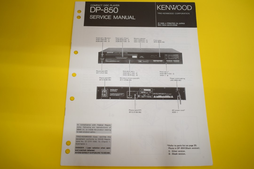 Kenwood DP-850 CD-Player Service Manual
