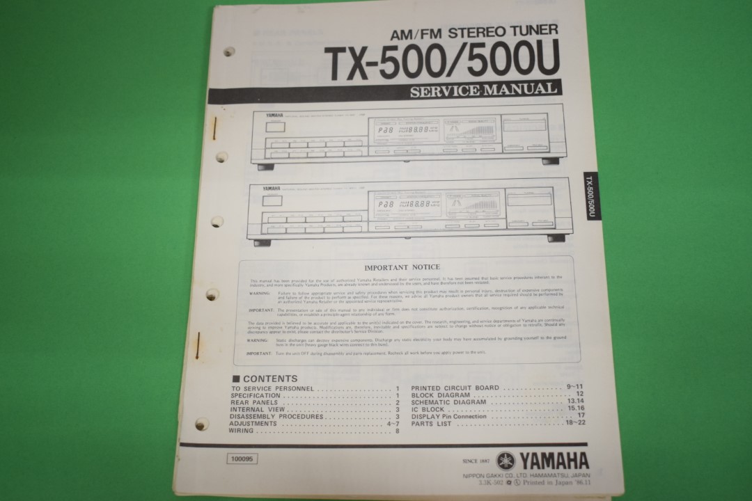 Yamaha TX-500/500U Tuner Service Manual