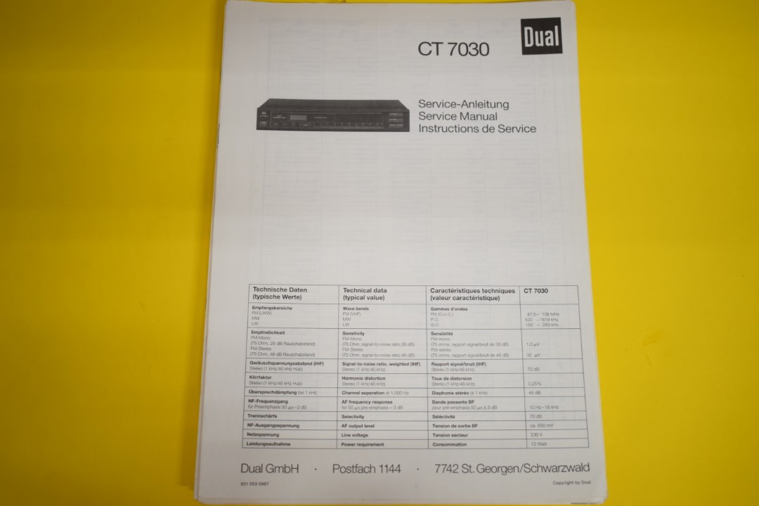 Dual CT 7030 Tuner Service Manual