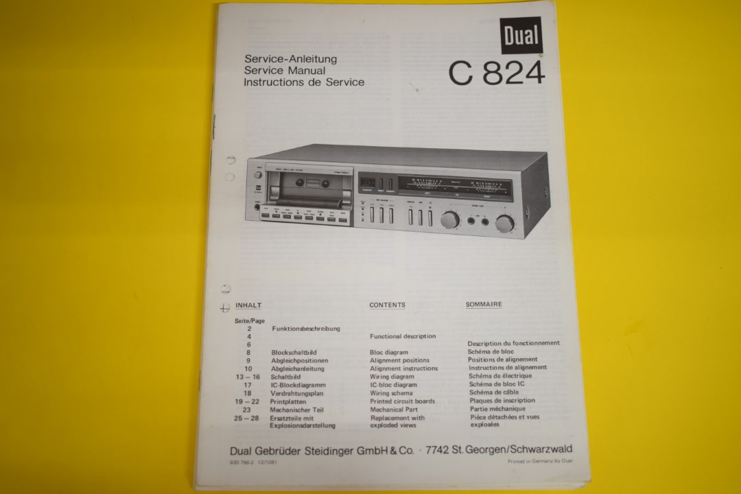 Dual C824 Cassette Deck Service Manual