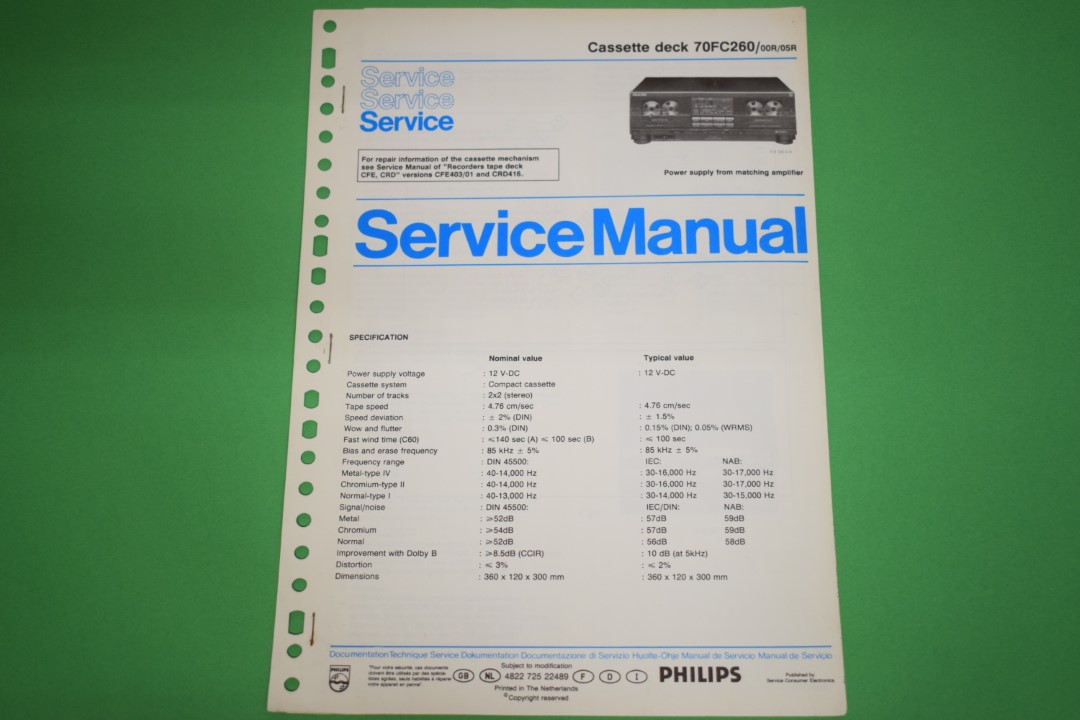 Philips 70FC260 Cassette Deck Service Manual