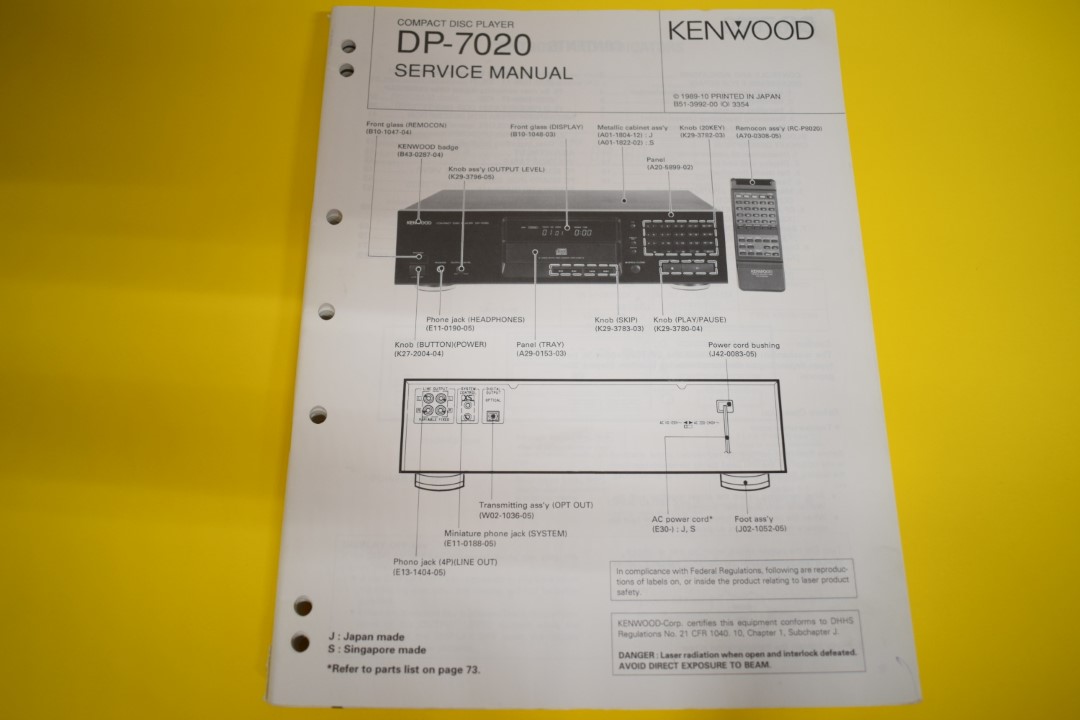 Kenwood DP-7020 CD-Player Service Manual