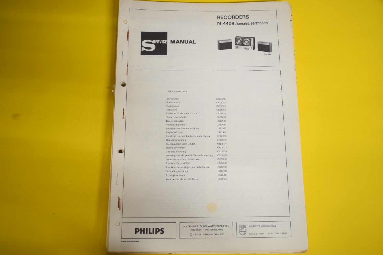 Philips N4408 Tape Recorder Service Manual – Dutch